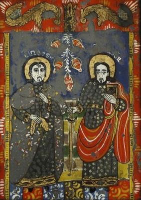 icoană pe sticlă; Sfinții Petru și Pavel