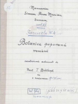 manuscris - Bălășel, Teodor; Botanica poporană română vol. XII, fascicola 4/115