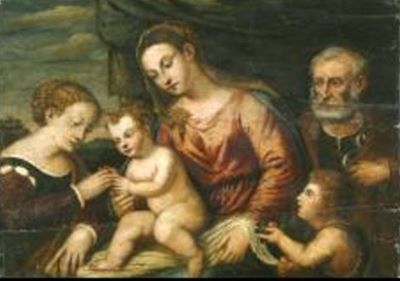 pictură - Polidoro, Lanciano (atelierul) (Veneția, 1514 - Veneția, 1565); (după Polidoro Lanzani); Logodna mistică a sfintei Ecaterina de Alexandria