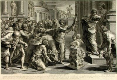 gravură - Dorigny, Michel; (SC.); Rafael, Sanzio (Rafaello); (IN.); Paulus Et Barnabas Lystrae/Pavel și Barnaba la Lystra