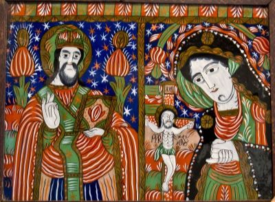 icoană pe sticlă - Deji, Ana; Sf. Nicolae și Maica Domnului îndurerată