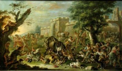 pictură - Bandi, Domenico zis Micco; Prinderea taurului