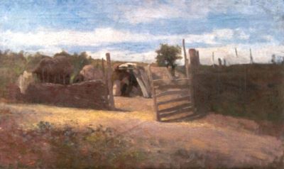 pictură - Grigorescu, Nicolae; Bordeie pe înserat (Târlă)