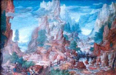 pictură - Boels, Frans; Peisaj muntos cu pod