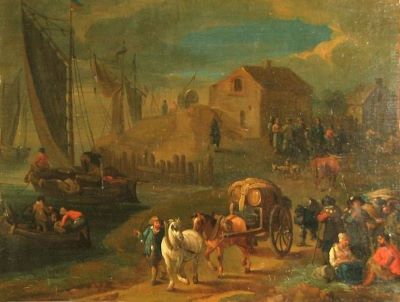 pictură - Eigen, Karl; Case în port; pandant: Zidul unui port