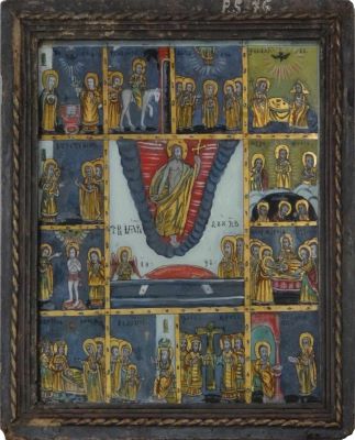 icoană - Zamfir, Pavel; Învierea lui Iisus, cu 12 scene de praznic