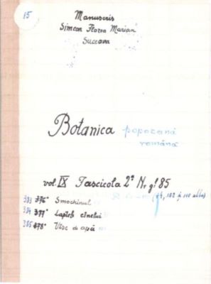 manuscris - Marian, Simion Florea; Botanică poporană: vol. IX, fascicola 2: specii: Smochinul, Laptele cînelui, Vîsc de apă
