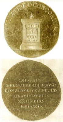 Medalie (jeton) dedicată omagiului prestat de Principatul Transilvaniei lui Leopold al II - lea