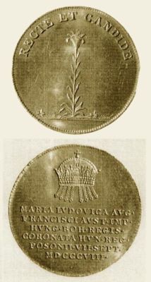Medalie (jeton) dedicată încoronării Mariei Luisa ca regină a Ungariei