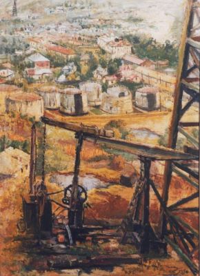 pictură de șevalet - Maxy, Max Hermann; Peisaj industrial (Moreni)