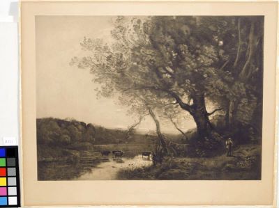 gravură - Greux, Gustave Marie; Le gué (Vadul)
