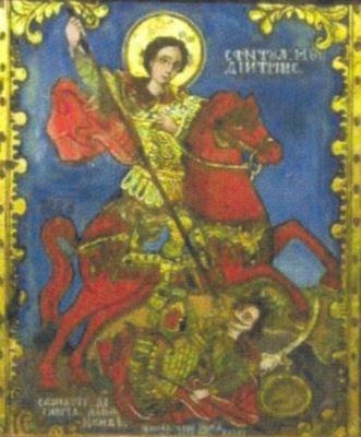 icoană pe sticlă - Moga, Savu; Sfântul Dumitru