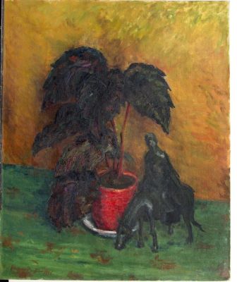 pictură de șevalet - Avakian, Hrandt; Înțelept călare lângă begonie