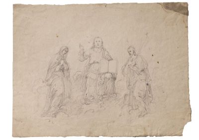 desen - Tattarescu, Gheorghe; Isus Christos cu Sf. Maria și Iosif/ Isus Christos cu Cartea deschisă (verso)