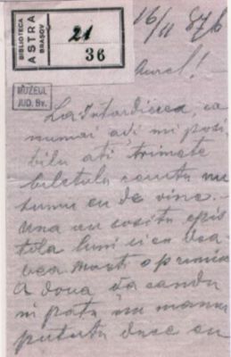 scrisoare - Mureșianu, Iacob; Iacob Mureșianu scrie fratelui său Aurel
