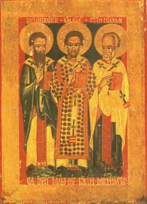 icoană; Sfinții Ierarhi Vasile, Ioan și Nicolae