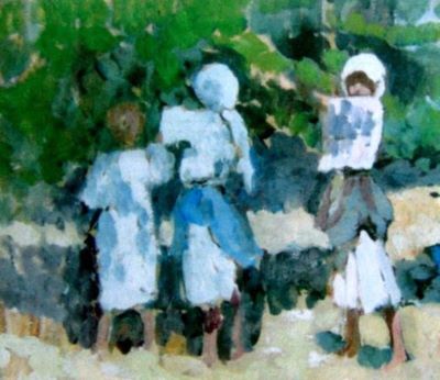 pictură - Maniu-Mützner, Rodica; Fete la cules de mere
