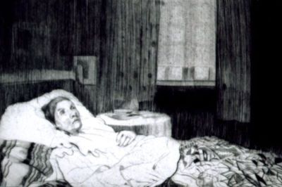 gravură - Lee-Henkley, William; Bătrână bolnavă