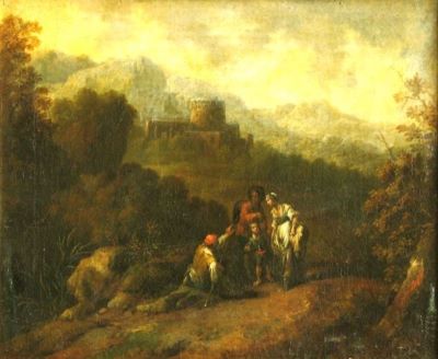pictură - Brand, Christian Hülgott; Peisaj de munte cu fortificații; pandant: Peisaj cu castel pe deal