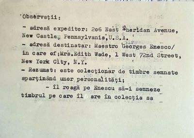 Robert Brown; Scrisoare adresată compozitorului George Enescu de către colecționarul de timbre Robert Brown, Newcastle, 12 mai 1948