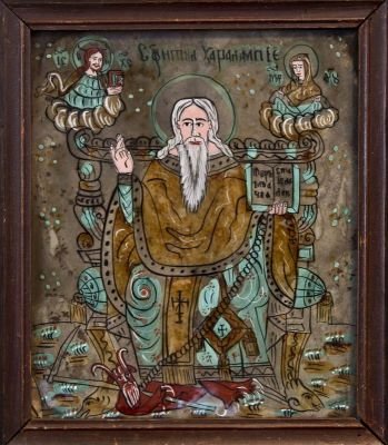 icoană pe sticlă - Savu Moga (1816-1899); Sf. Haralambie