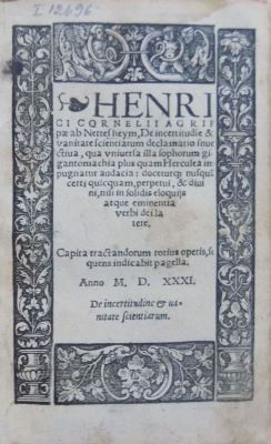 carte veche - Heinrich Cornelius Agrippa von Nettesheim, autor; Henrici Cornelii Agrippae ab Nettesheym De incertitudine et vanitate scientiarum
