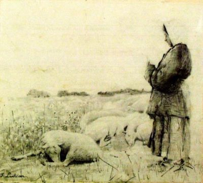 desen - Luchian, Ștefan; Păstoriță cu oi