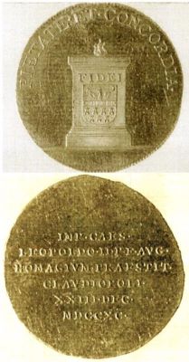 Medalie (jeton) dedicată omagiului prestat de Principatul Transilvaniei lui Leopold al II - lea