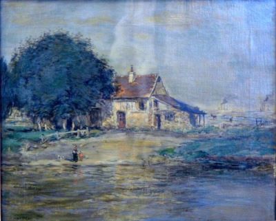 pictură - Raffaelli, Jean Francois; Casă pe malul apei