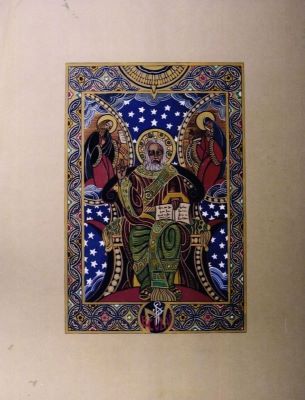 grafică - Beller, Lucia; Sfântul Nicolae cu Dumnezeu și Maica Domnului