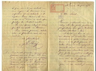 scrisoare - Artemiu, Alexi Th.; Alexi Artemiu către Mureșianu Aurel