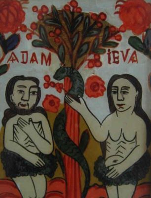 icoană pe sticlă; Adam și Eva
