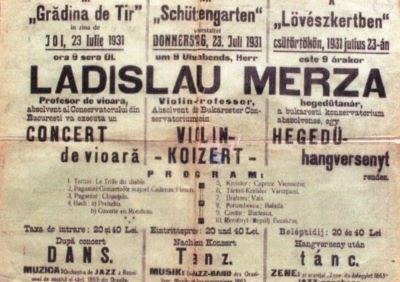 Tipografia Iosif Kaden; Afiș pentru concertul de vioară susținut de Ladislau Merza