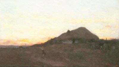 pictură - Grigorescu, Nicolae; Bordeie în apus de soare