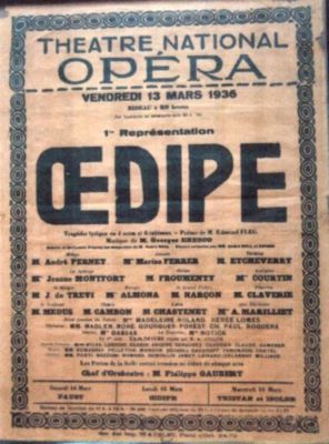 afiș muzical; 13 mars 1936. 1ère representation Oedipe. Musique de Georges Enesco