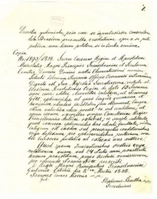 scrisoare - Bartha, Stephanus; Autorizarea de editare a „Gazetei de Transilvania”