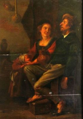 pictură - Tilborg, Egidius; Pereche tînără cu un copil