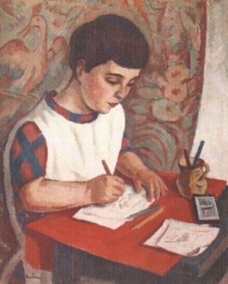 pictură - Dimitrescu, Ștefan; Margareta desenând (fata pictorului)
