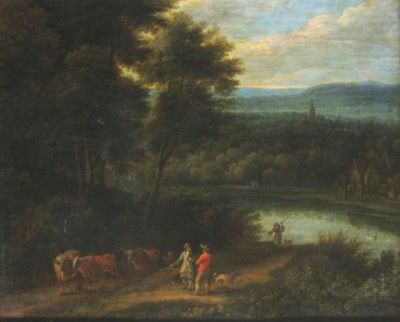 pictură - d'Arthois, Jacques; Peisaj păduros cu râu