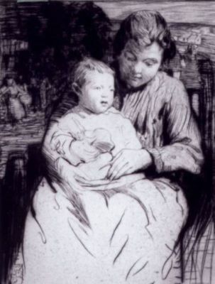 gravură - Lee-Henkley, William; Femeie cu copil