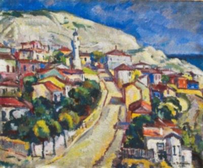 pictură - Dărăscu, Nicolae; Peisaj cu case