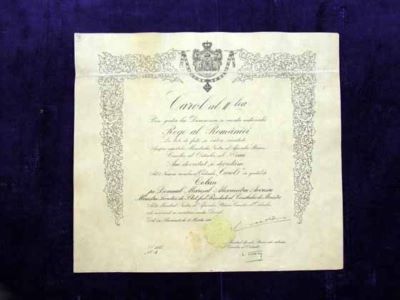 Cancelaria Ordinelor; Decret regal prin care se acordă colanul ordinului „Carol I” mareșalului Al. Averescu