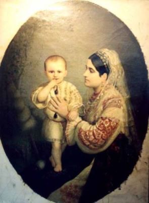 pictură - Henția, Sava; Doamna Davila cu fiul