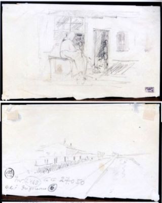 grafică - Grigorescu, Nicolae; Pe prispă