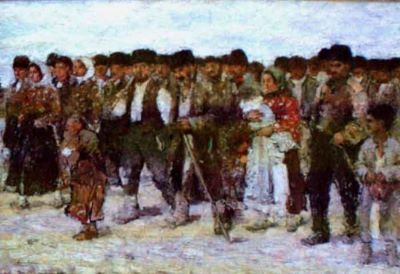 pictură - Luchian, Ștefan; La împărțitul porumbului