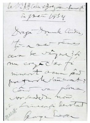 scrisoare - Enescu, George; George Enescu către G. Ciudin