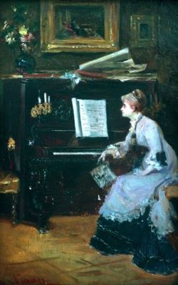 pictură - Aman, Theodor; Femeie la pian