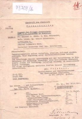 Friessner; Telegramă trimisă de generalul Friessner