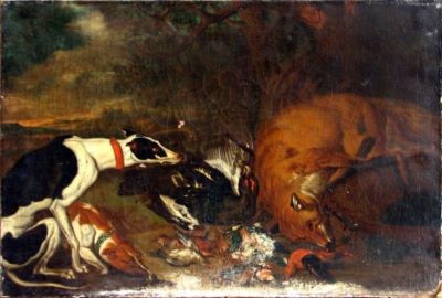 pictură - Hamilton, Philipp Ferdinand (?); Vânat păzit de doi câini ; pandant: Vânat păzit de câini