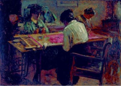 pictură de șevalet - Vermont, Nicolae; Atelierul de broderie
